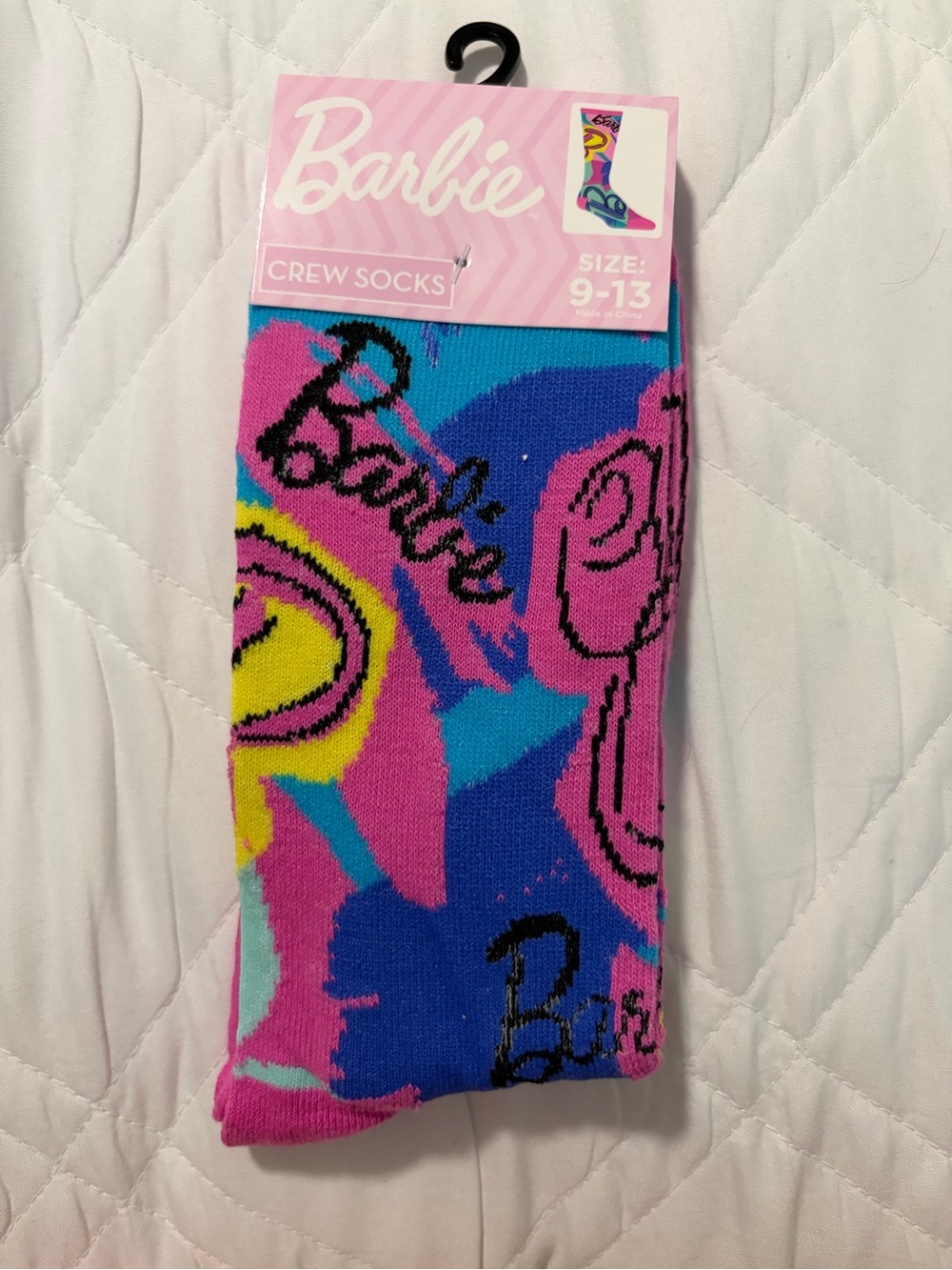 Mattel Barbie Pop Art Crew Socks - Pink, Blue, Yellow